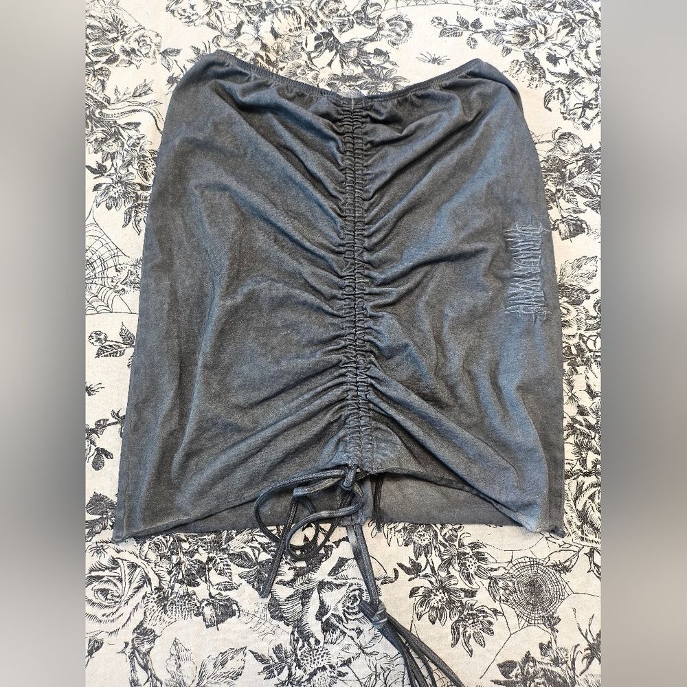 Dolls Kill Darker Wavs Smoke Washed V-Cut Adjustable Skirt